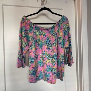 Tropical Flare Sleeve Off the Shoulder Top